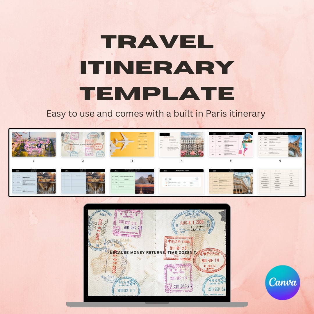 Editable Travel Itinerary Template, Travel Planner, Printable Travel ...