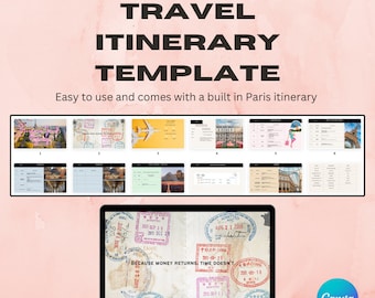 Editable Travel Itinerary Template, Travel Planner, Printable Travel Guide, Digital Template Download, Digital Travel Guide, Canva Template
