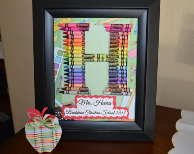 Teacher Gift Personalized Crayon Letter Art With Black Frame Etsy