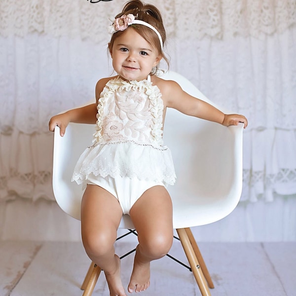 Lace rompers Macy new release romper floral headband toddler romper girls dresses photoshoot dress sitter sessions family photos