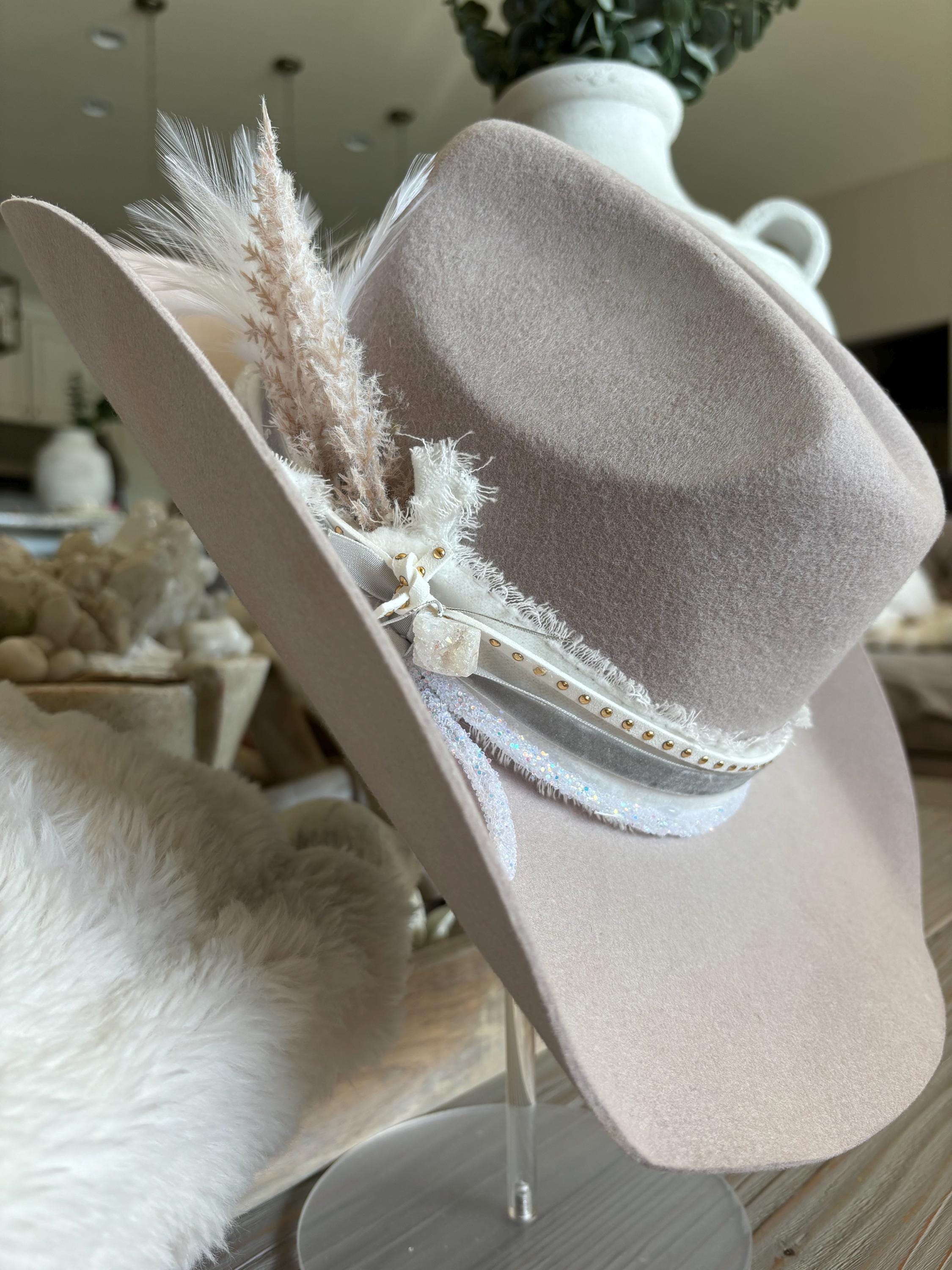 Cowboy Hat Wool Cowboy Hat Light Gray Cowgirl Hat Girls Lace 