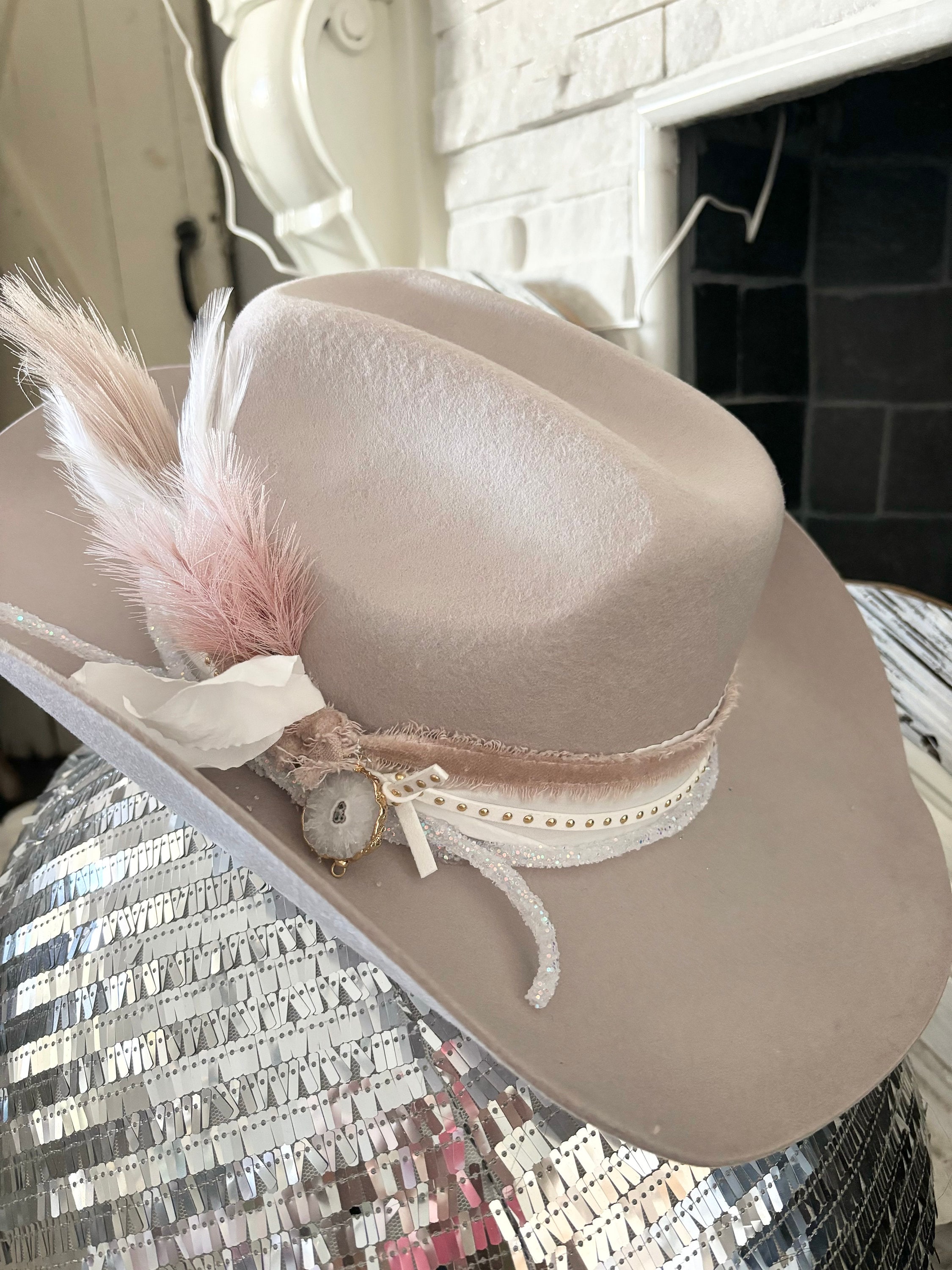 Cowboy Hat Wool Cowboy Hat Light Gray Cowgirl Hat Girls Lace  display picture 3