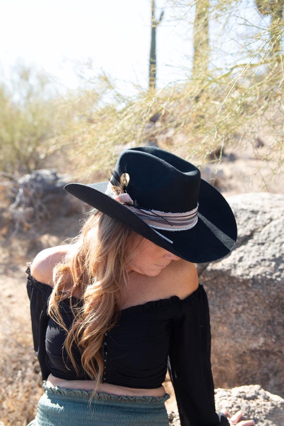 Cowboy Hat Wool Cowboy Hat Black Cowgirl Hat Girls Lace  display picture 1