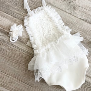 White Lace Newborn Romper photo prop with matching headband SALE romper and headband!