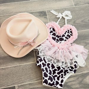 Cow print baby romper cow print dress birthday dress cow pink print western cow print clothing my first rodeo birthday
