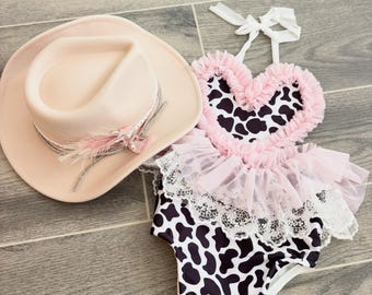 Cow Print Baby Romper Cow Print Dress Birthday Dress Cow Pink