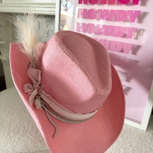 Straw cowboy hat light pink straw cowgirl hat bachelorette party hat concert cowboy hat decorative cowboy hat womens cowboy hat