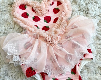 Strawberry romper strawberry shortcake romper cake smash romper berry first birthday romper dress