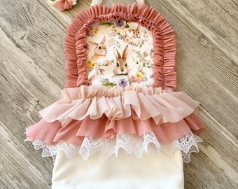 Some bunny is one  romper Easter bunny cake smash romper somebody is one first birthday romper dress bunny romper