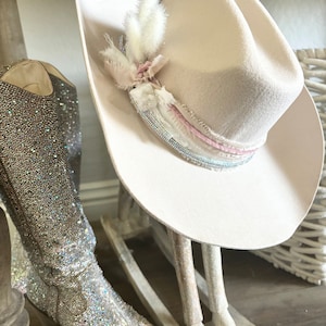 cowboy hat wool cowboy hat ivory cowgirl hat girls lace cowboy hat western hat womens image 1