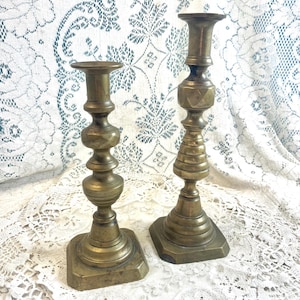 Antique Victorian Brass Beehive Candlestick Holder Pair