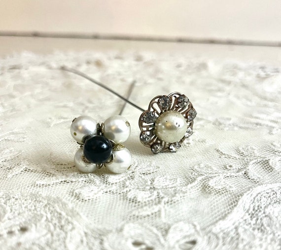 Vintage Rhinestone and Pearl Hat Pins Stick Pins - Etsy display picture 1