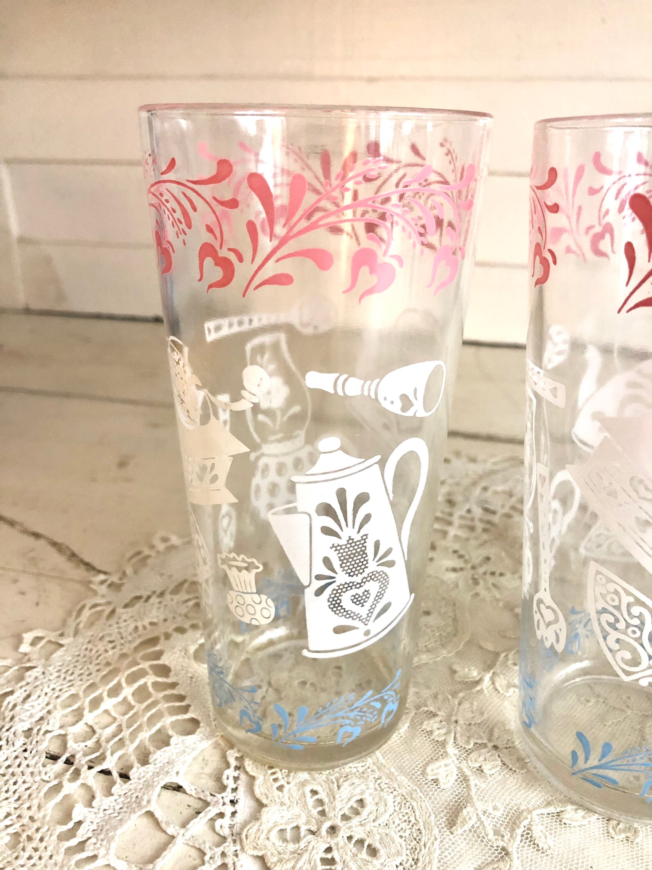 Vintage Water Glasses Set of 4 Pink Blue White | Etsy
