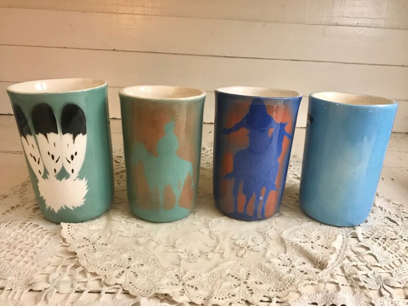 Set Handmade Native American Glazed Pottery Tumblers Signed Etsy