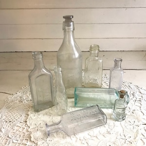Antique Embossed Bottle Collection Medicine Perfume