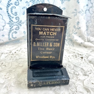 Antique Advertising Tin Match Holder Wheatland Wyoming