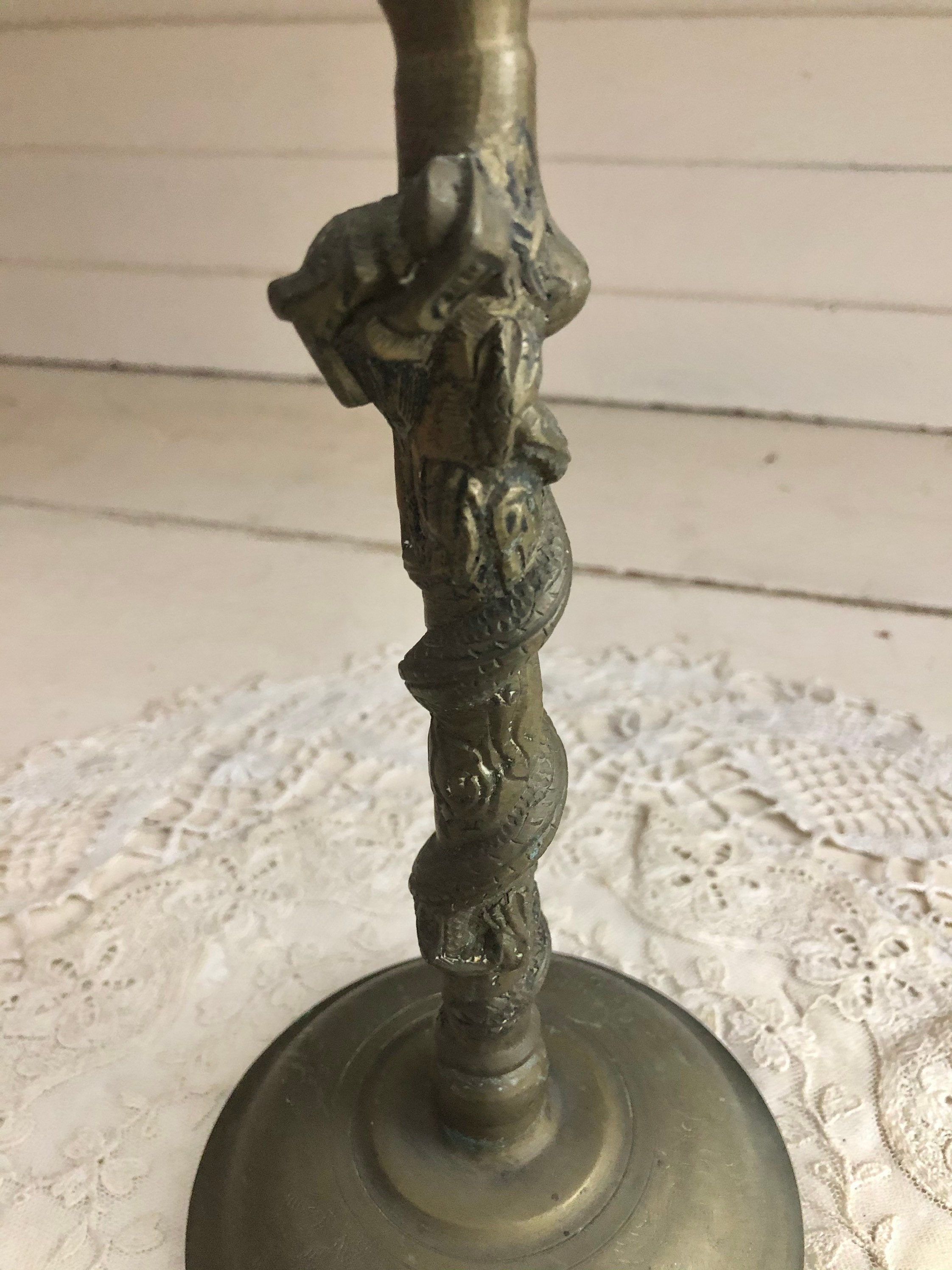 Vintage Dragon Candlestick Brass Large Etsy