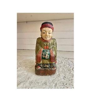 Antike chinesische geschnitzte Holz Ahnen Statue 19th Century