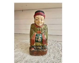 Antique Chinese Carved Wood Ancestor Statue 19th Century