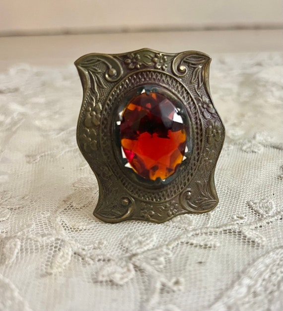 Antique Hat Pin Victorian Red Glass Unique Stick P