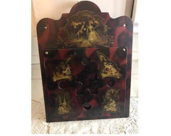 Antique Letter Holder Victorian Appliqué Hand Painted Mail Holder