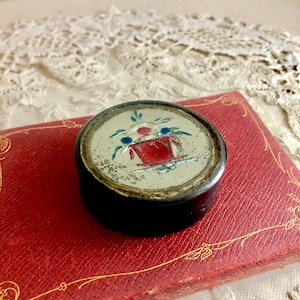 Antique Victorian Lacquer Box Reverse Painted Mirror Top