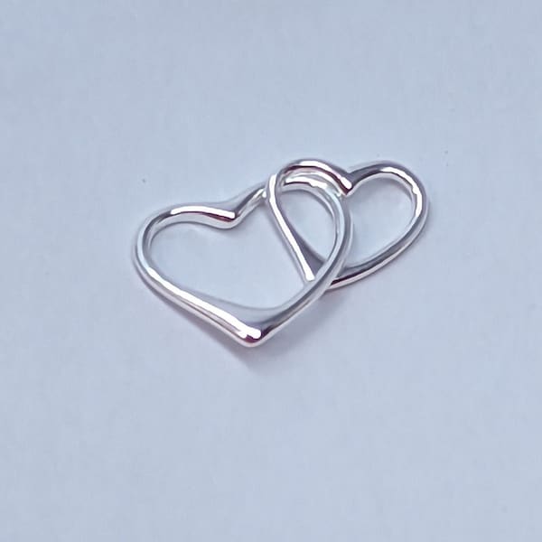 Interlocking Heart Charms.  Double heart Charms.  Interlocked Float Heart. Sterling Silver