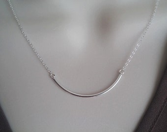 Sterling Silver Curved Bar Necklace.  Arc Necklace.  Friendship Necklace. Gift for Her.