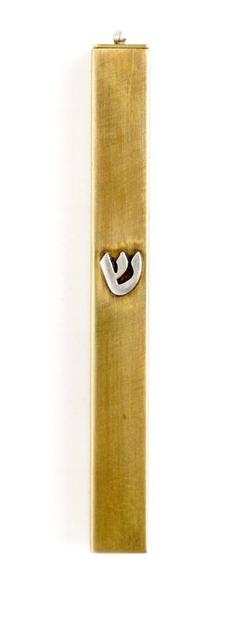 Modern Brass Mezuzah With Silver Shin Simple Mezuzah Israel Etsy