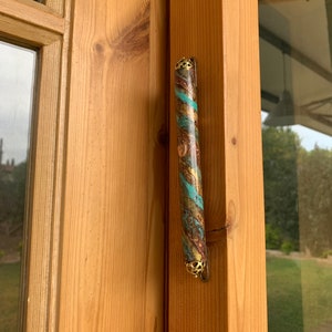 Great Synagogue Large Front Door Mezuzah Case, 4.72 Turquoise Brass Mezuza, Authentic Israel Doorpost Gift, Judaica Unisex Jewish Mezuzah image 9