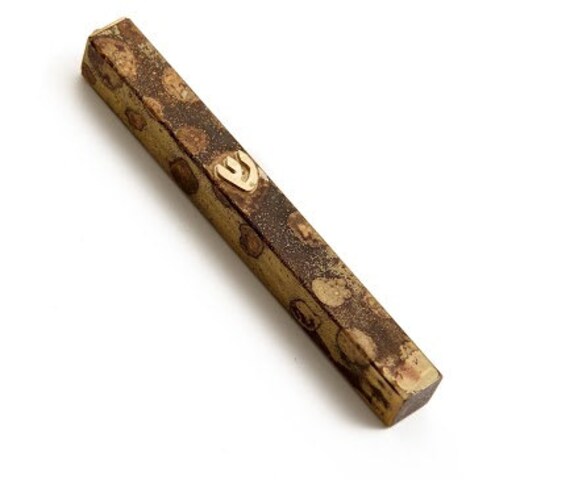 Square Dark Brown Fire Spots Brass Mezuzah Case Square Etsy