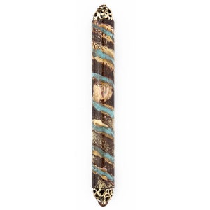 Great Synagogue Large Front Door Mezuzah Case, 4.72 Turquoise Brass Mezuza, Authentic Israel Doorpost Gift, Judaica Unisex Jewish Mezuzah image 4