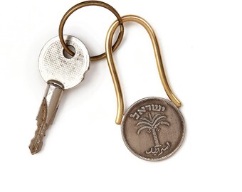 Israeli coin cool metal key holder Old, Mosad Israeli coin keychain, Jewish key ring gift