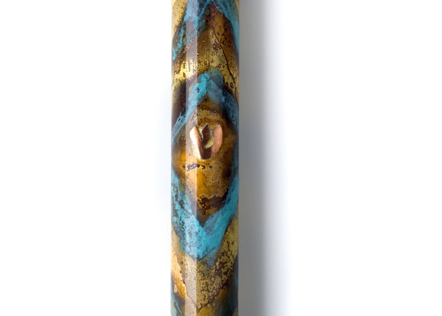 Türkis Messing Mezuzah 3.94, Geometrischer Mezuzah Stil, Outdoor