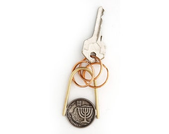 Menorah coin keychain, Jewish menorah Keychain, Menorah charm, Israeli coins Menorah key ring, Israel menorah
