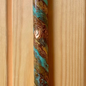 Great Synagogue Large Front Door Mezuzah Case, 4.72 Turquoise Brass Mezuza, Authentic Israel Doorpost Gift, Judaica Unisex Jewish Mezuzah image 1