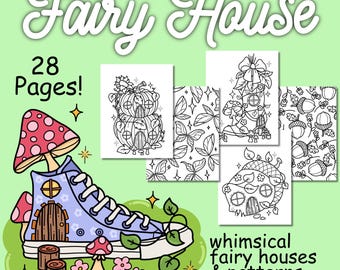 Fairy House Malseiten: 28 Cozy Cottagecore Blätter (PDF herunterladbar