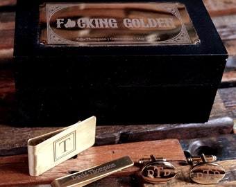 Cuff Link Set Money Clip Tie Clip Gift for Dad, Groomsmen Gift, Gift for Pastor Silver Gold Anniversary Gift, Father of Bride Gift for Men