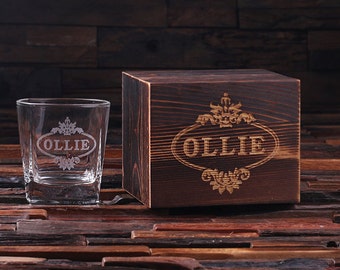 Whiskey Glass Set with Wood Box