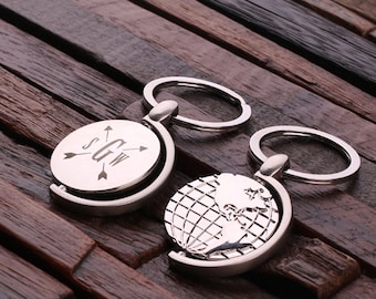 Personalized Monogrammed World Globe May  Key Chain Men, Boyfriend, Birthday Father's Day Gift Idea with  Wood Gift Box