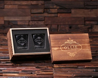 Whiskey Scotch Glass Set with Wood Box