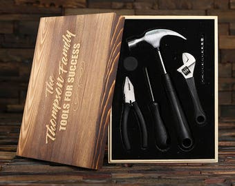 Personalized Tool Set with Hammer, Pliers and other Tools Monogrammed Engraved Box Construction Worker Carpenter Handyman Tool Kit