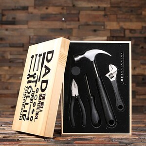 Personalized Tool Set with Hammer, Pliers and other Tools Monogrammed Engraved Box Construction Worker Carpenter Handyman Tool Kit image 2