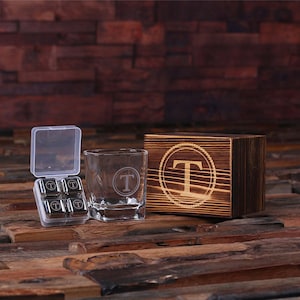 Whiskey Scotch Glass Set, Stainless Steel Ice-Cubes Sipping Stones, Wood Box