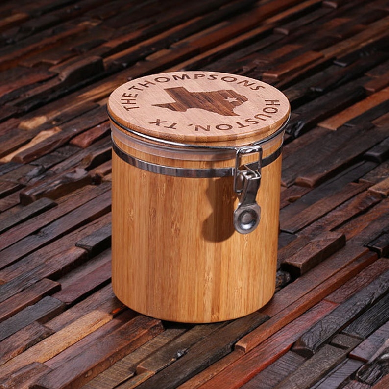 Personalized Wood Bamboo Canister, Tea, Coffee Holder Containers Engraved and Monogrammed image 3