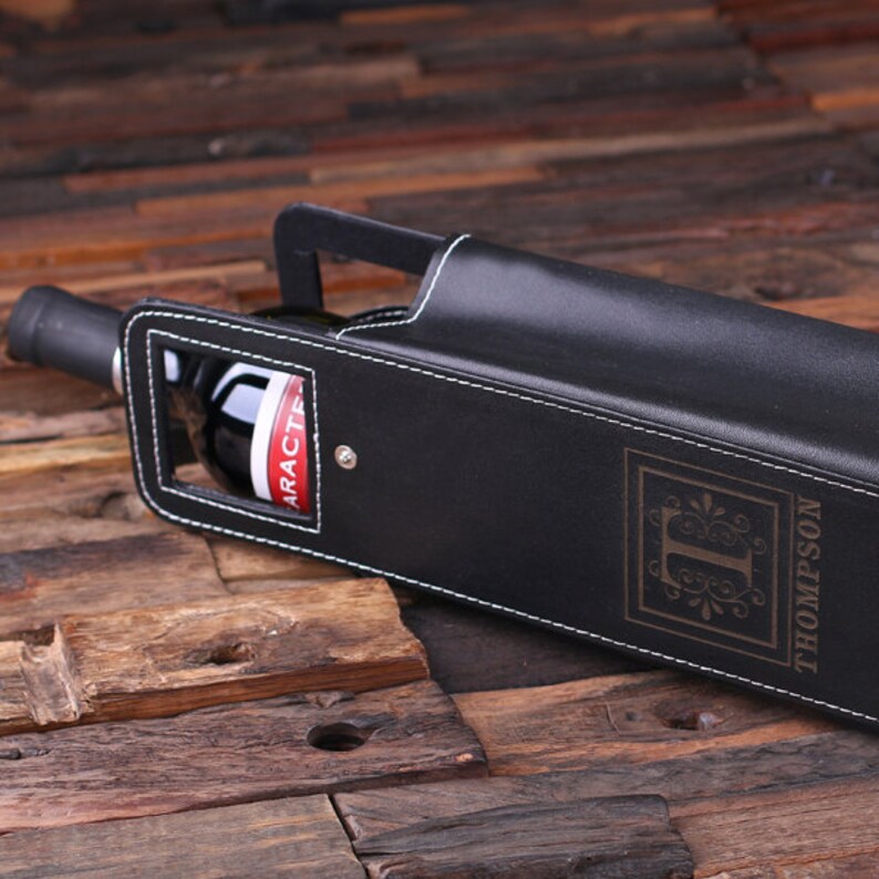 Personalized Engraved Monogrammed Leather Wine Bottle Holder Etsy