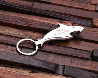 Personalized Monogrammed Shark Bottle Opener Key Chain Men, Boyfriend, Birthday Father's Day Gift Idea with Wood Gift Box