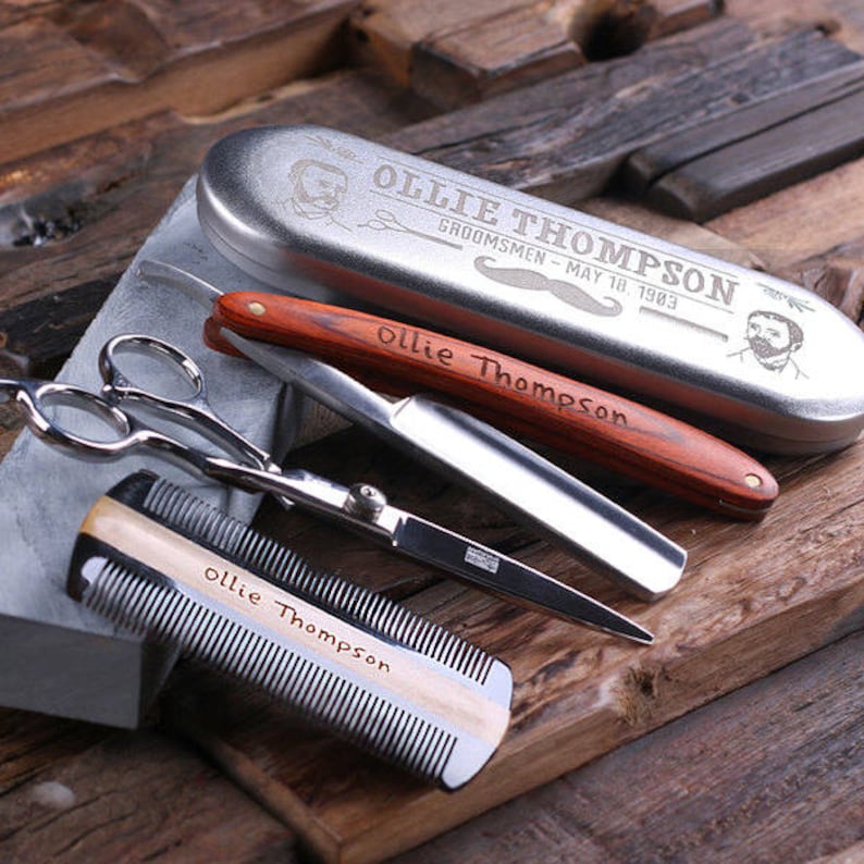 Straight Razor Blade Wood Comb Scissors & Sharpening Stones Etsy