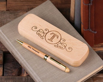 Personalized Wood Desktop Pen Set Engraved and Monogrammed Corporate Promotional Gift (025331)