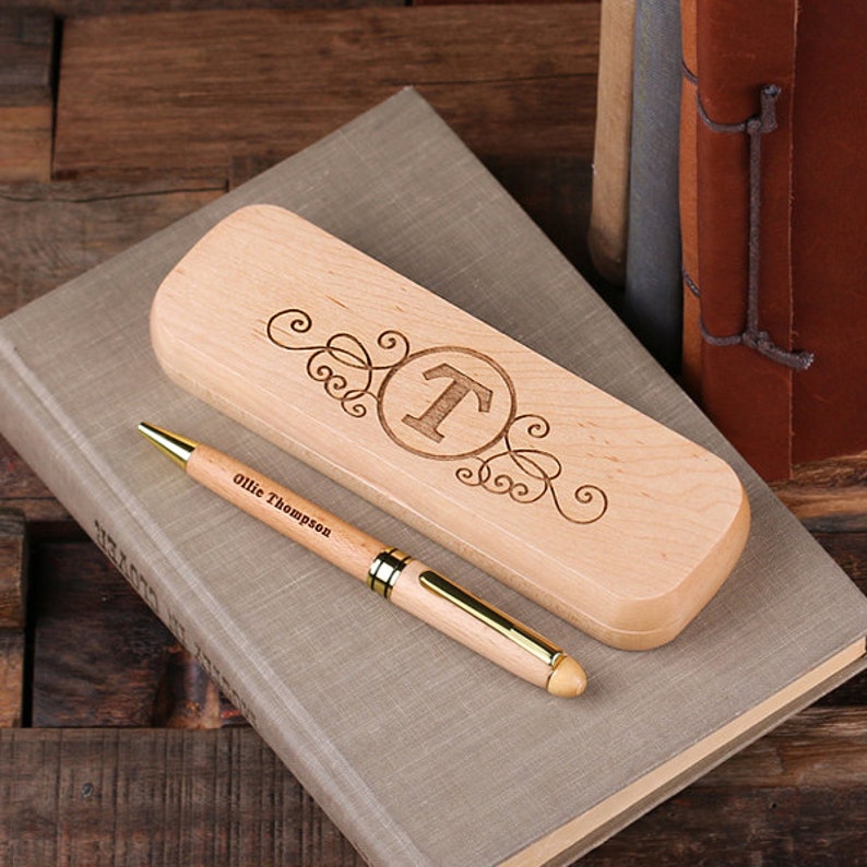 Personalized Wood Desktop Pen Set Engraved and Monogrammed Corporate Promotional Gift 025331 image 1